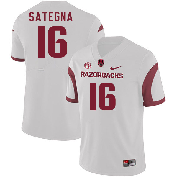 Men #16 Isaiah Sategna Arkansas Razorback College Football Jerseys Stitched Sale-White - Click Image to Close